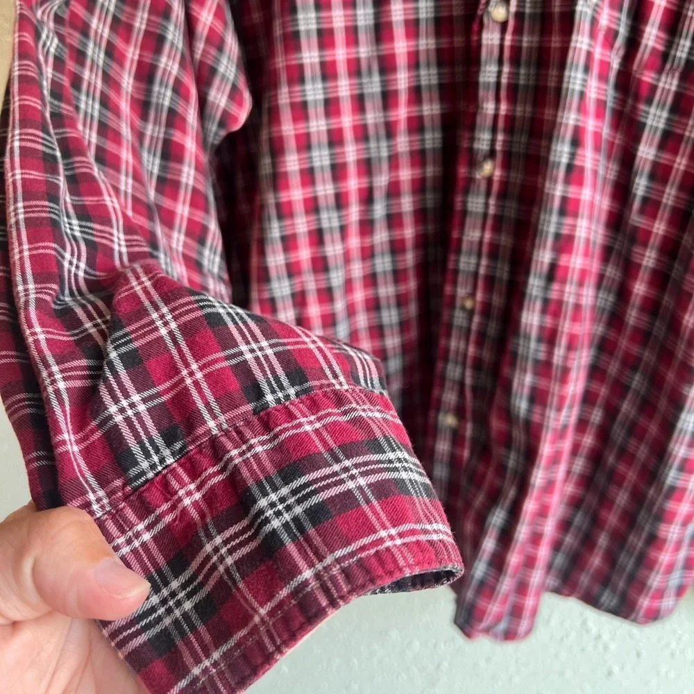 Wrangler Cool River Cotton Classic Red Plaid Men's Shirt - Picture 3 of 5